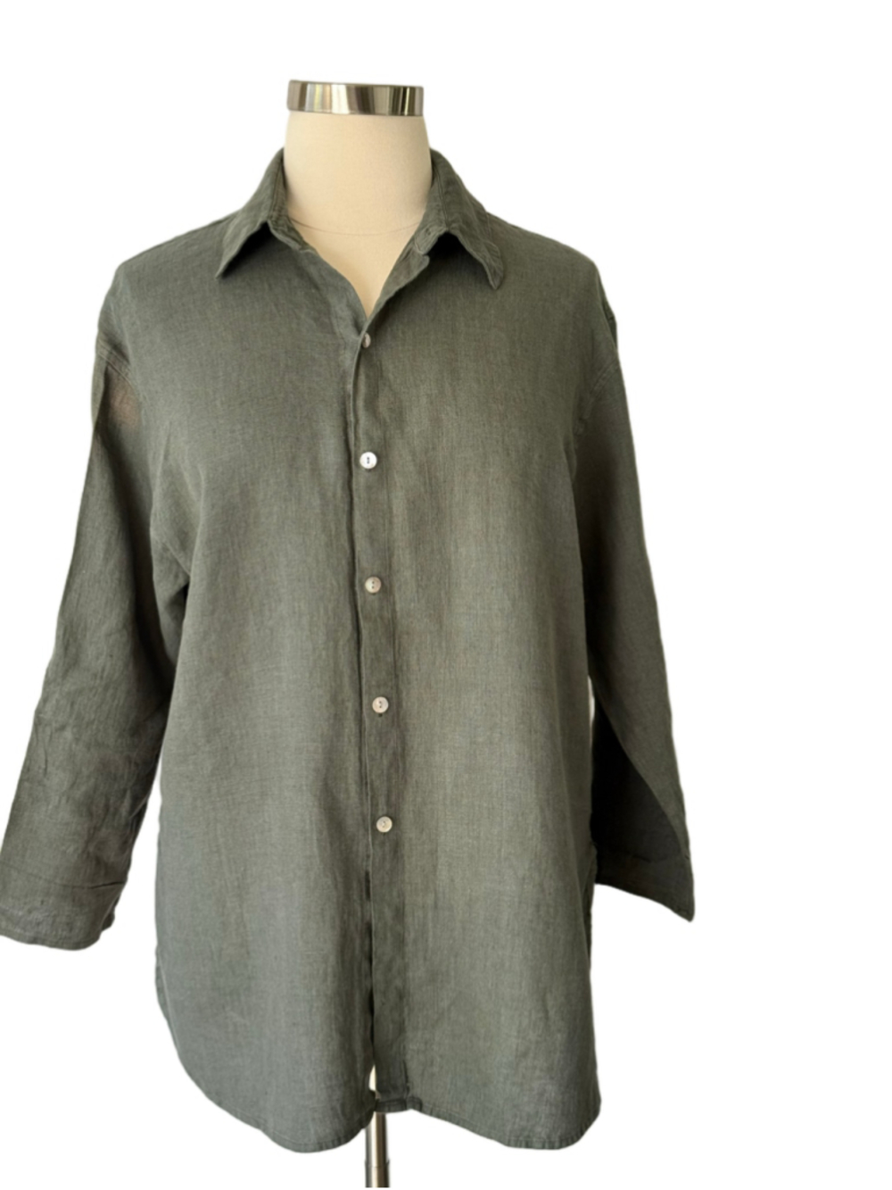 Chico’s Design Linen Button Down Oversize Shirt Olive Green Size 16 (Chico’s 3)